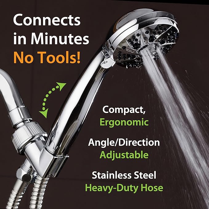 AquaDance For California High Pressure 6-Setting 3.5" Chrome Face Handheld Shower with Hose for Ultimate Shower Experience! Officially Tested to Meet Strict US Quality & Performance Standards!