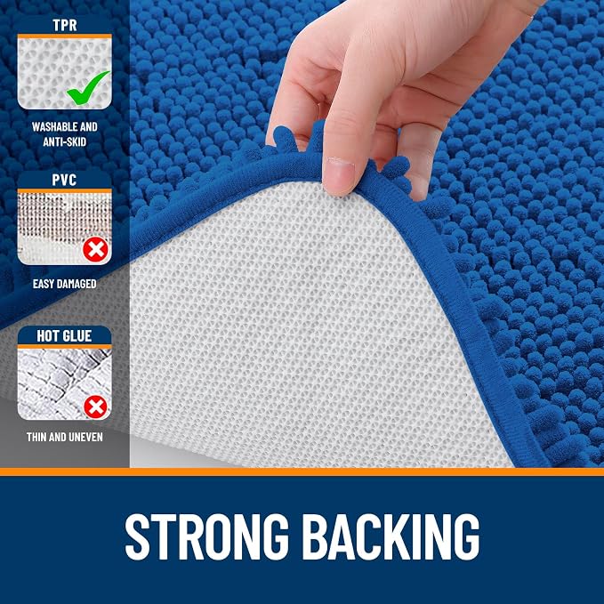 OLANLY Small Bathroom Rugs 24x16, Soft Absorbent Chenille Bath Rugs, Rubber Backing Quick Dry, Machine Washable Bath Mats for Bathroom Floor, Tub and Shower, Home Decor Accessories, Deep Navy Blue