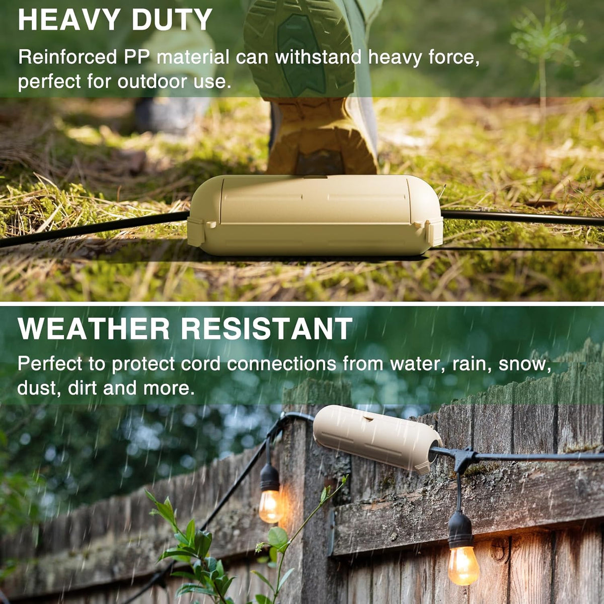 Flemoon [3 Pack] Outdoor Extension Cord Cover Waterproof, Weatherproof Electrical Connection Box for Straight Plug, Outlet, Socket, Halloween, Christmas Holiday Decoration String Light, Almond