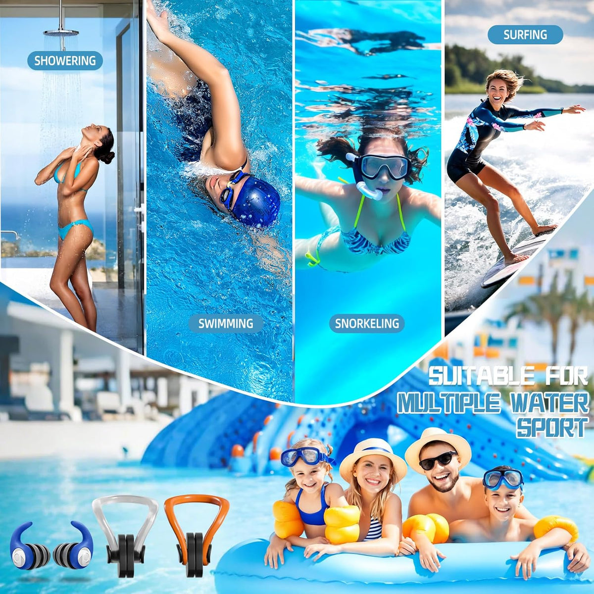Swimming Nose Clip Ear Plugs - 9 Packs Silicone Swim Nose Plugs with Earplugs for Adult,Waterproof Pool Nose Plug for Diving Surfing and Other Water Sports with Storage Box,Multi-Color