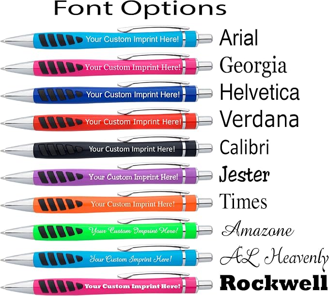 ExpressDesigns™ - Your Name or Imprint on our Custom Printed Addison Ballpoint Pen - Rubber Grip For Writing Comfort And Control, black ink, medium point - 12 Pack (Pink)