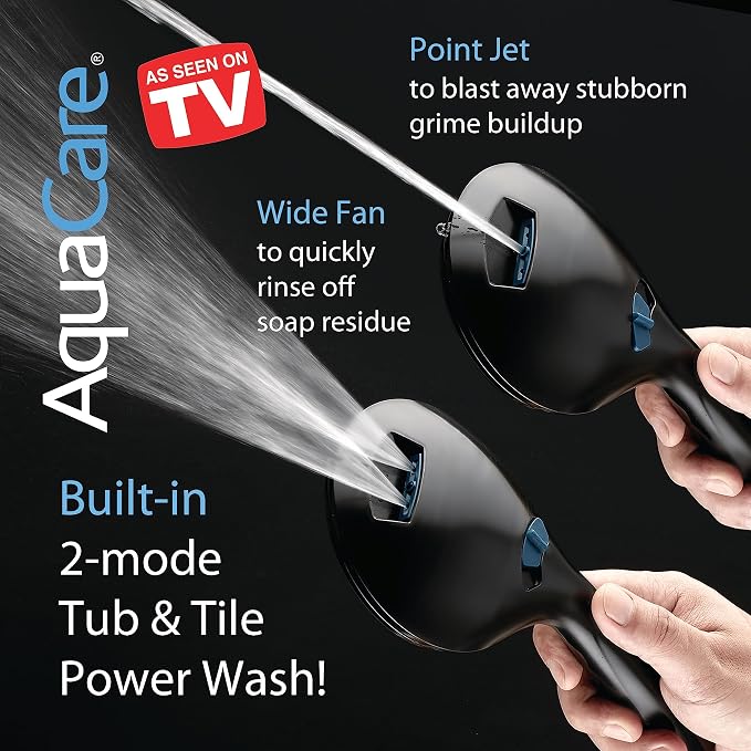 AquaCare High Pressure 8-mode Handheld Shower Head - Anti-clog Nozzles, Built-in Power Wash to Clean Tub, Tile & Pets, Extra Long 6 ft. Stainless Steel Hose, Wall & Overhead Brackets