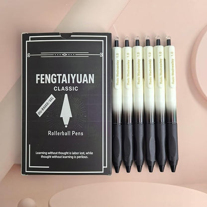 Fengtaiyuan Retractable Gel Pens, 1.0mm Bold Point, Quick Dry Black Ink, Gradient Black Barrel with Triangular Silicone Non-Slip Grip, Ergonomic Smooth Pens for Exam School Office [Pack of 6]