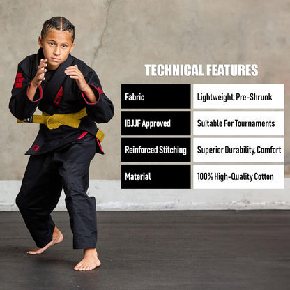 Elite Sports Kids Brazilian Jiu Jitsu Belts Preshurunk Martial Arts Youth BJJ Belts for Girls & Boys with BJJ Ranking Stripes