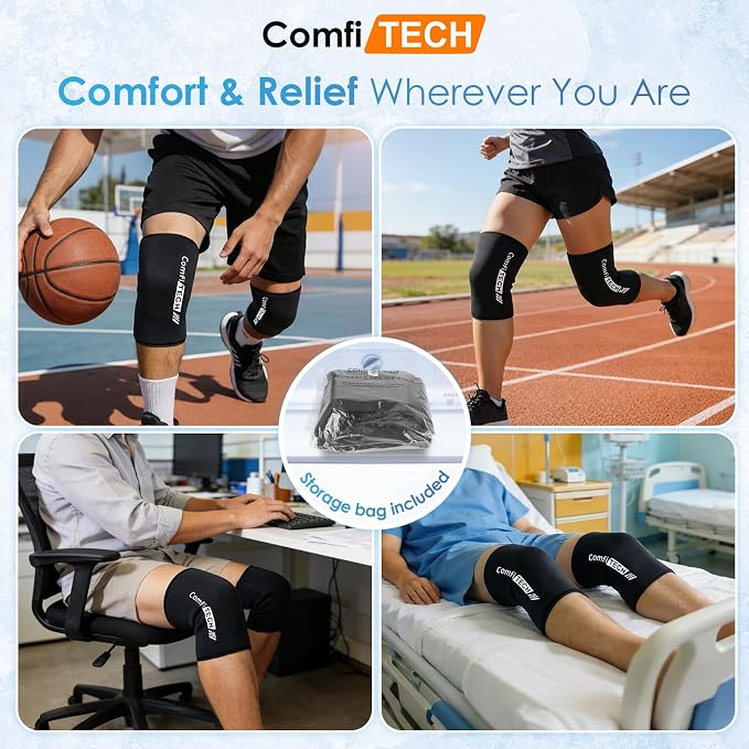ComfiTECH Knee Ice Pack Wraps, Flexible Elbow Calf Gel Ice Sleeve, M, 2P | Flexible Ice Knee Brace for Elbow & Calf, Reusable Gel Cold Compression Sleeve for Soothing Meniscus Tear & ACL Discomfort
