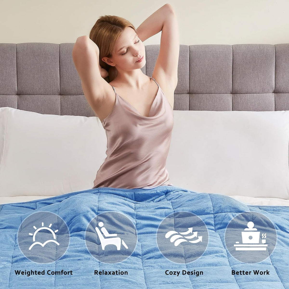 L'AGRATY Weighted Blanket - 60"x80" 15lbs Soft Breathable Heavy Blanket Minky Material with Glass Beads for Adult All-Season Summer Fall Winter Soft Thick Comfort