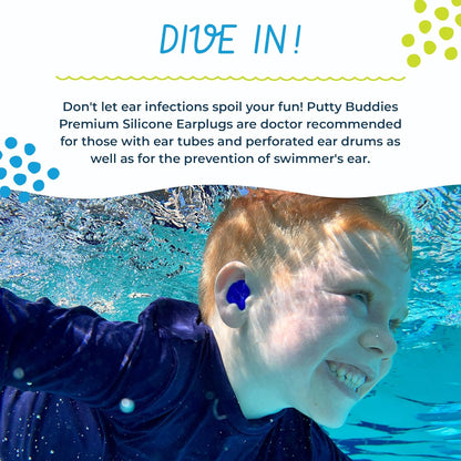 Earvolution Floating Putty Buddies Ear Plugs for Swimming - Invented by an Ear Physician - Moldable, Premium, Silicone - Floats on Water - Waterproof - Made in The USA- 3 Pack - Tan