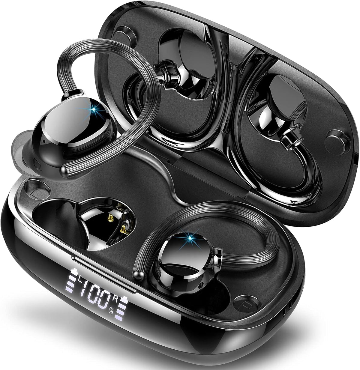 Wireless Earbuds, HiFi Stereo Sport Bluetooth 5.3 in-Ear Headphones with Earhooks, 48H Deep Bass, LED Display, Noise Cancelling, IP7 Waterproof Earphones Built-in Microphone for Running