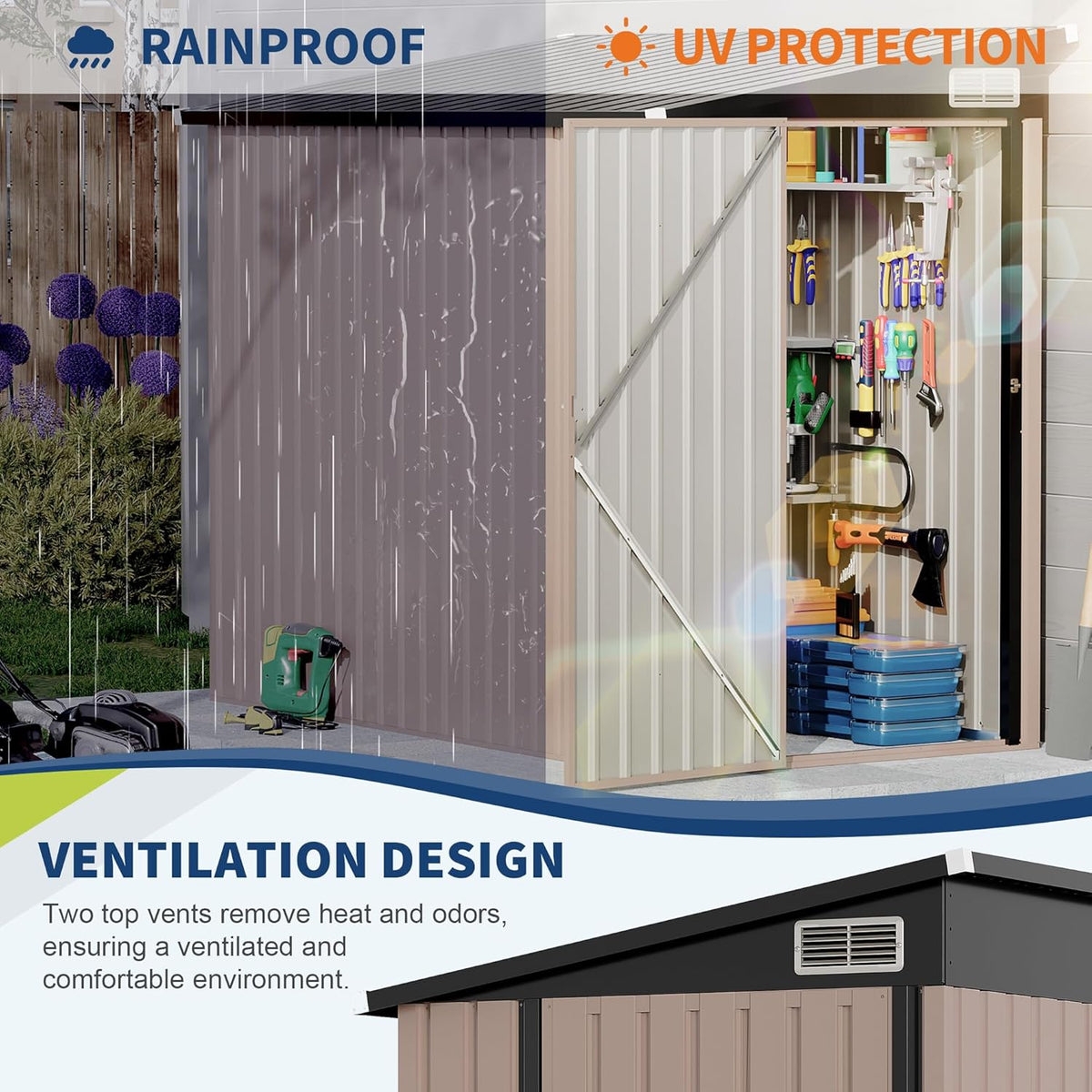 4x8 FT Metal Outdoor Lean to Storage Shed, Lean to Garden Shed Utility Tool Shed, Heavy-Duty Outdoor Metal Wall Side Storage Sheds