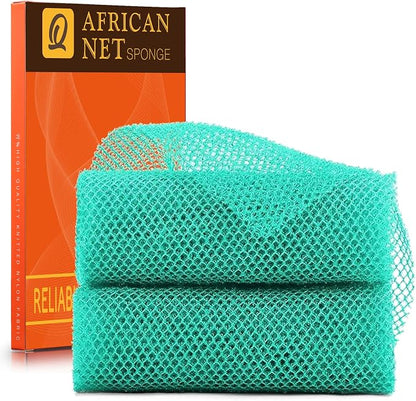 UJFQBH 2 Pieces African Bath Sponge African Net Long Net Bath Sponge Exfoliating Shower Body Scrubber Back Scrubber Skin Smoother,Great for Daily Use (Green)