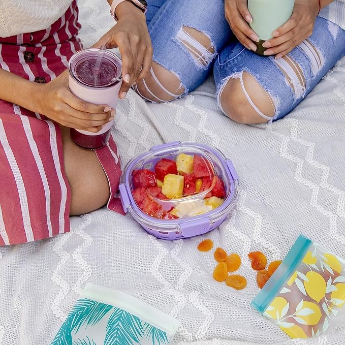 Ello DuraGlass Food Storage Glass Lunch Bowl Container - Meal Prep Container with Silicone Sleeve and Airtight Lid, 5 Cup, Lilac