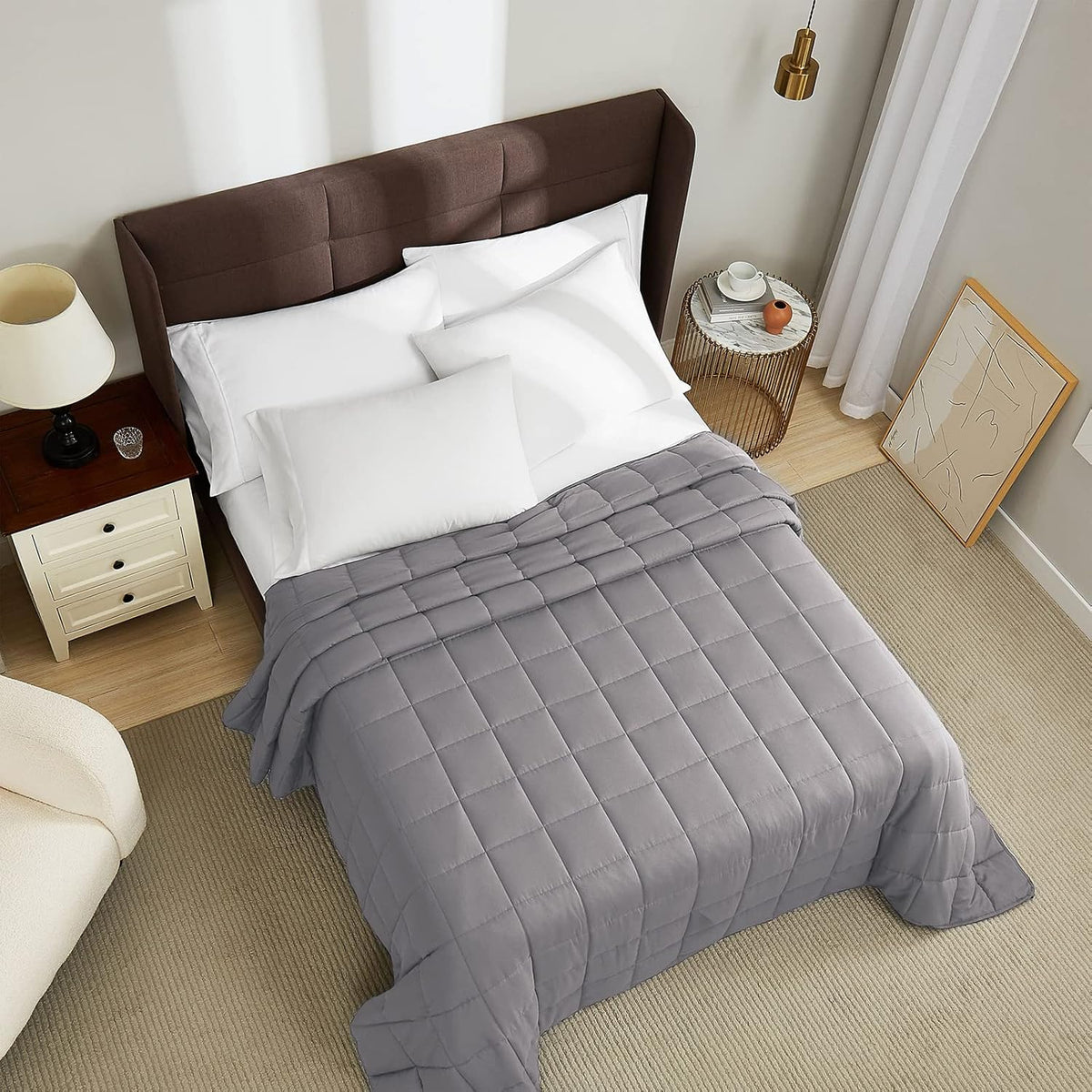 L'AGRATY Weighted Blanket - 80"x87" 25lbs Cooling Breathable Heavy Blanket Microfiber Material with Glass Beads for Adult All-Season Summer Fall Winter Soft Thick Comfort