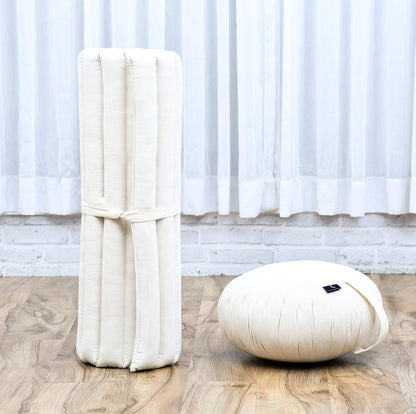 Leewadee Meditation Cushion Set – 1 Round Zafu Meditation Pillow and 1 Square Roll-Up Zabuton Meditation Mat, Pillows Bundle Filled with Kapok