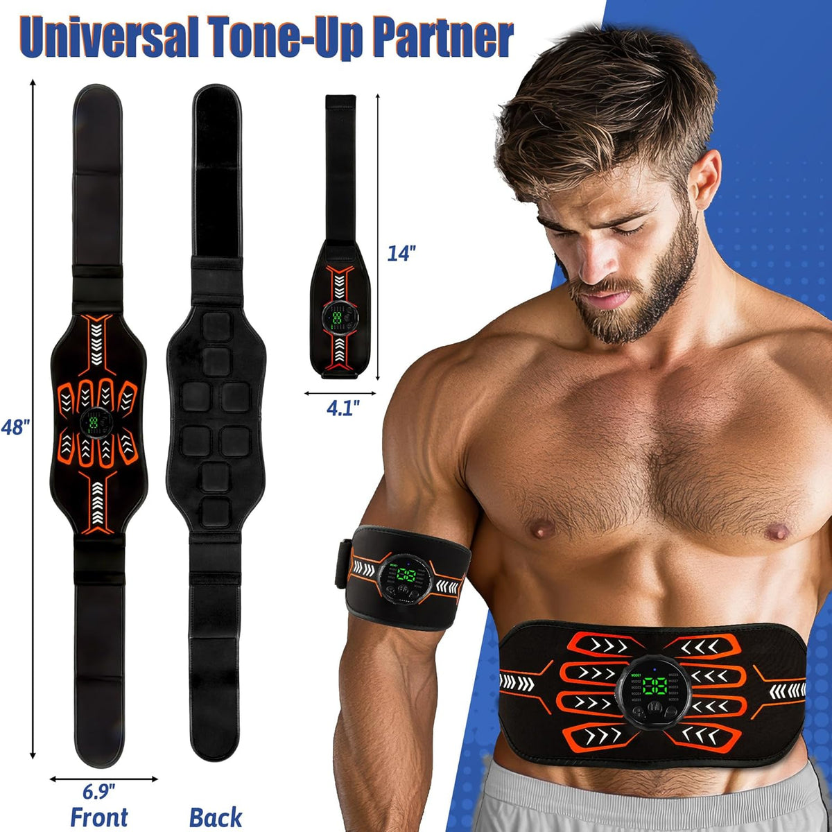 Electronic Muscle Stimulator, Abs Stimulator Muscle Toner, Ab Machine Trainer for All Body, Rechargeble for Fitness Strength Training Workout Equipment for Men and Women(Waist + Arms)