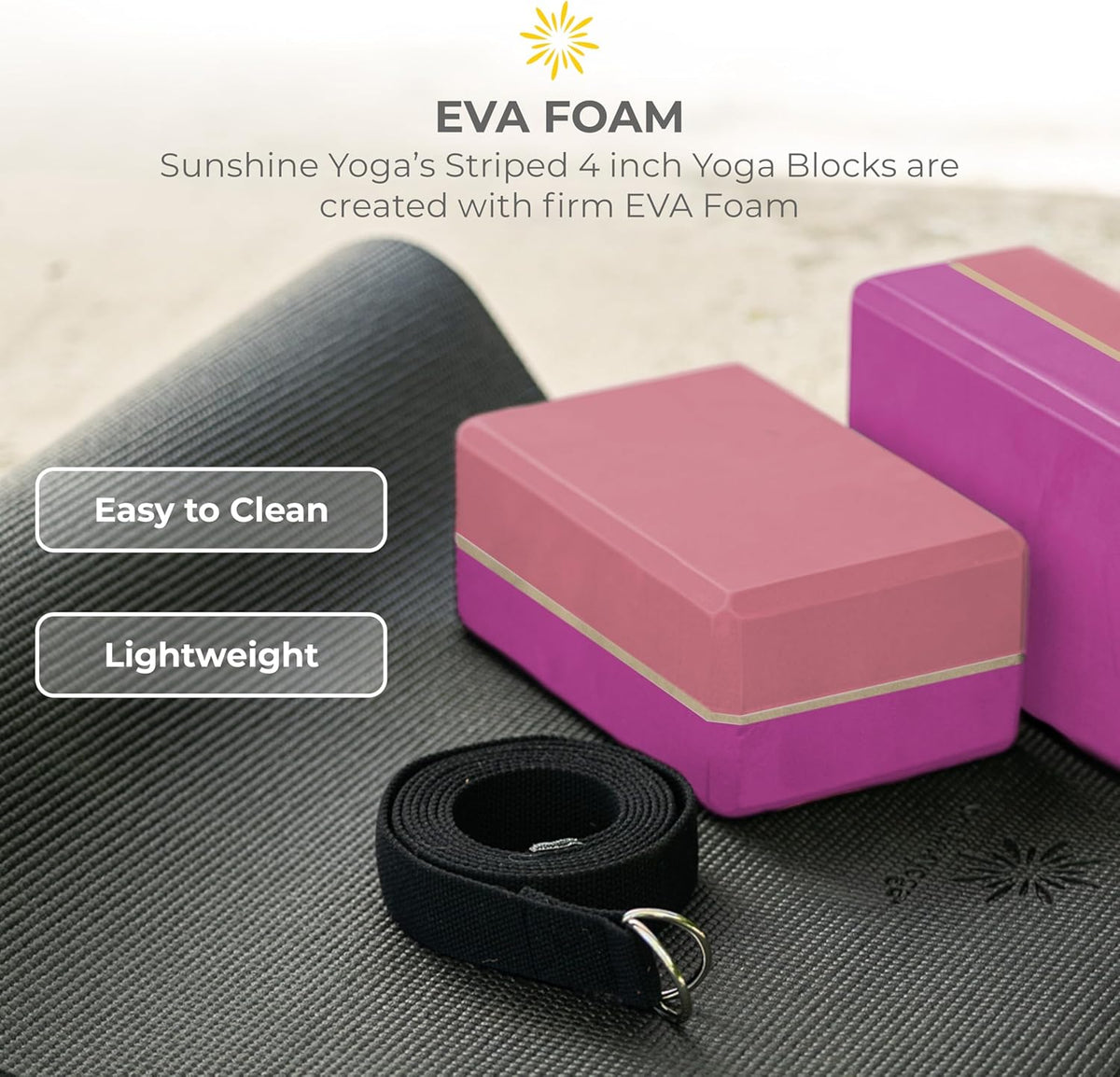 Sunshine Yoga 4" Striped Yoga Block, 10 Pack Bulk EVA Foam Yoga Blocks, Firm and Supportive Yoga Brick, Balance Foam for Stretching, Pilates, and Workout, 4" x 6" x 9"