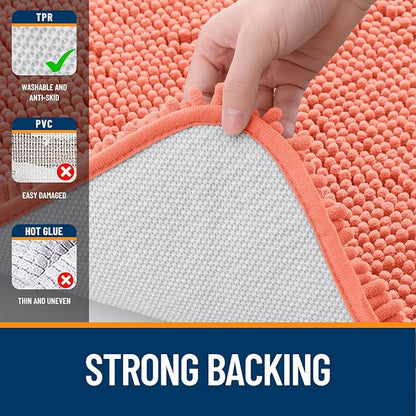 OLANLY Large Bathroom Rugs 45x27, Extra Soft Absorbent Chenille Bath Rugs, Rubber Backing Quick Dry, Machine Washable Bath Mats for Bathroom Floor, Tub and Shower, Home Decor Accessories, Coral
