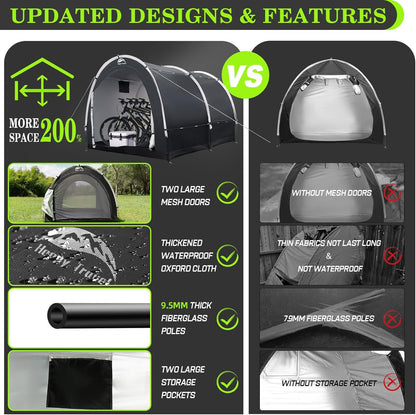 Happy Travel Bike Storage Tent Shed, Outdoor Waterproof Bicycle Covers Shelter with Window for 2/3/4/6/8 Bikes,Oversized Outside Portable Sheds for Lawn Mower,Garden Tools