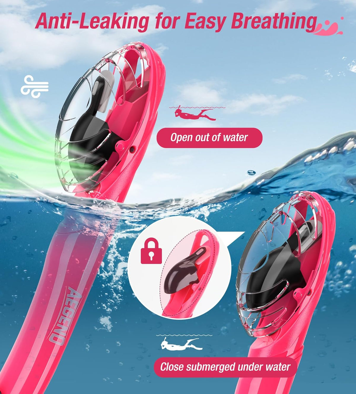 Aegend Dry Snorkel, Dive Mask Easy-Breath Free Diving Snorkel for Snorkeling Scuba Diving Freediving Swimming, with Top Dry Valve and Food-Grade Silicone Mouthpiece