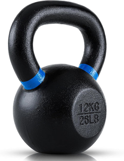 Single Cast Iron Kettlebell | Powder Coated - Wide Handle Weights for Core & Glute Workouts; Swings, Squats, Deadlifts; Strength, Endurance & Flexibility for Men & Women