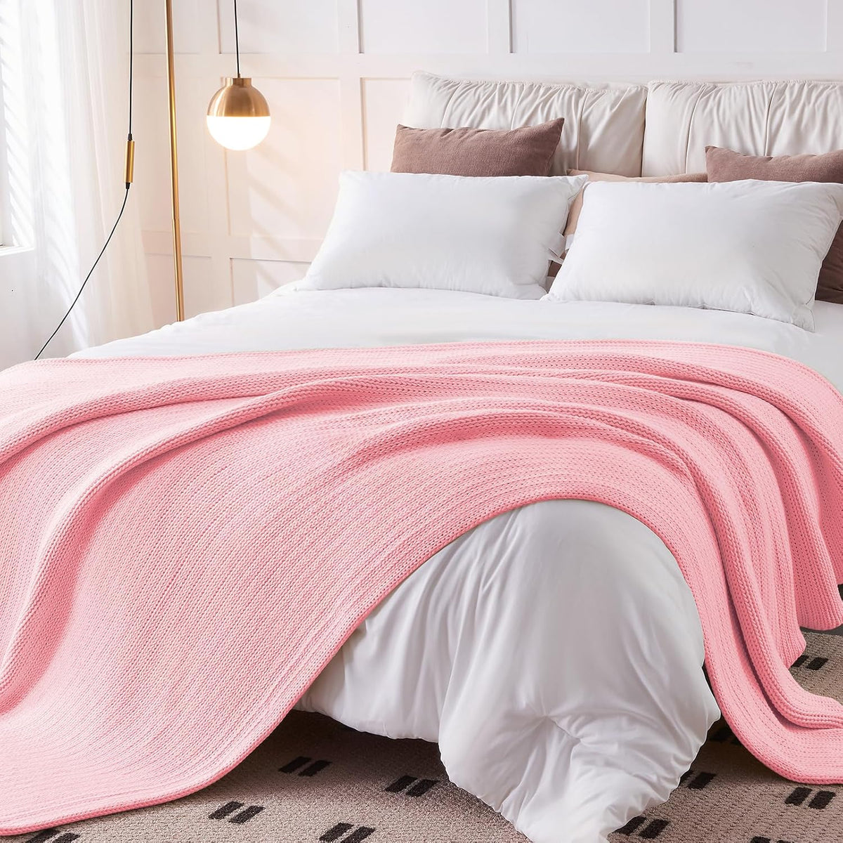 L'AGRATY Knitted Weighted Blanket - 48"x72" 15lbs Cooling Chunky Knit Heavy Blanket for Adults Braided Crochet Throw Thick Cable Yarn Knit Decorative No Beads Evenly Weighted Machine Washable