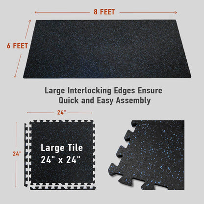 AIRHOP 0.56in Thick 48 Sq Ft Exercise Equipment Mats, 12 Tiles Upgraded Rubber Top with High Density EVA Foam, Large Interlocking Puzzle Gym Flooring for Home Gym, Heavy Weight Workout,Black & Blue