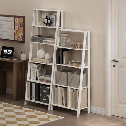 Furinno Ladder 6-Tier Book Shelf, Open Frame Ladder Shelf, White | 14.8 x 23.6 x 66.2, Bookcase, Standing Display Storage Shelves, Storage Rack, for Organization, Living Room, Home Office