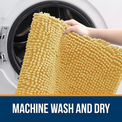 OLANLY Bathroom Rugs 32x20, Extra Soft Absorbent Chenille Bath Rugs, Rubber Backing Quick Dry, Machine Washable Bath Mats for Bathroom Floor, Tub and Shower, Home Decor Accessories, Yellow