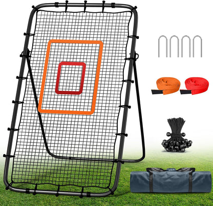 Volleyball Rebounder Net 7x4 Ft, 5-Angle Adjustable Rebounder Net for Practicing Digging, Setting, Spiking, Bounce Back Training Equipment with 2 Target Stripes & Portable Travel Bag for Storage