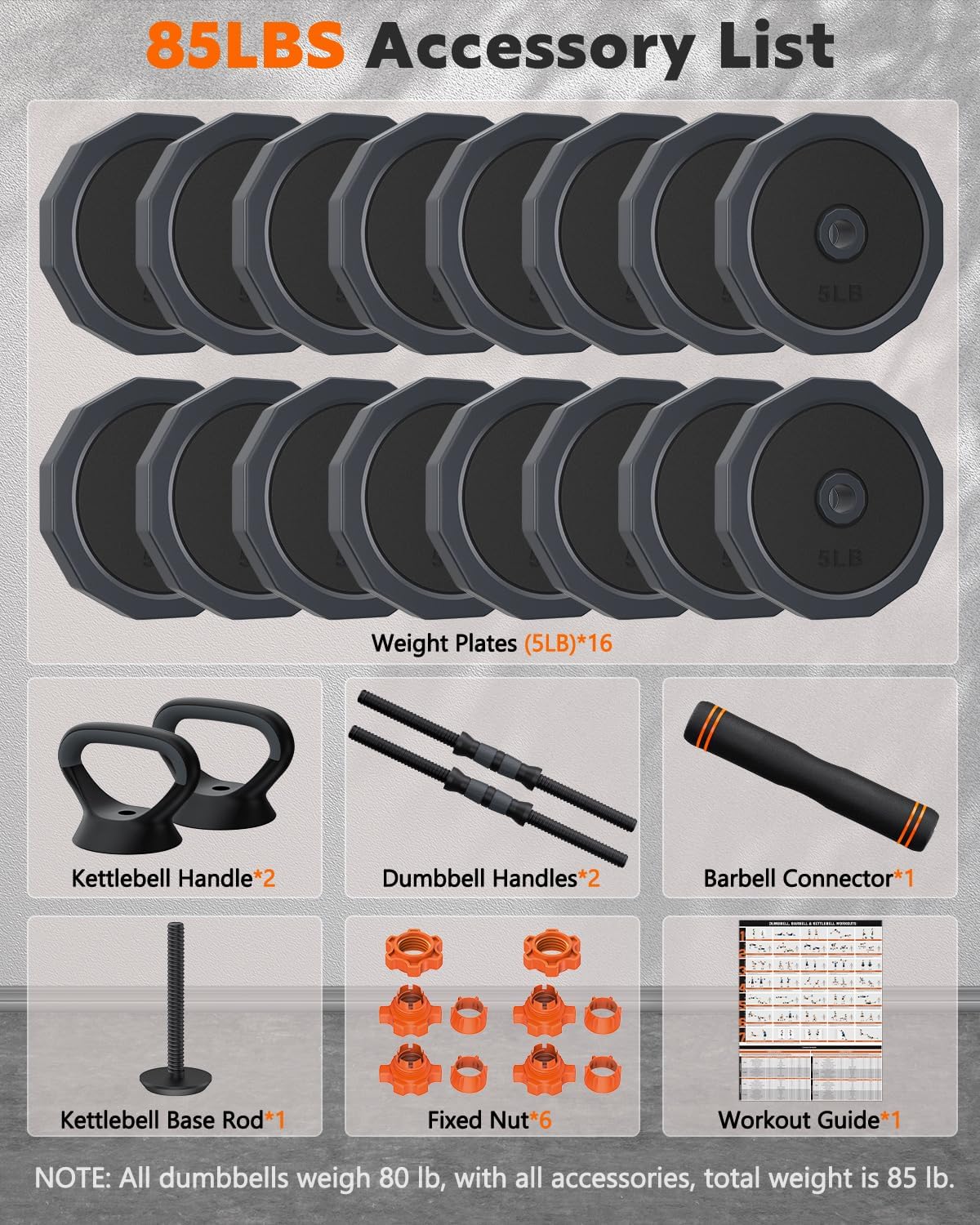 Adjustable Dumbbells Set, 45/65/85 lbs Free Weight Set with Connector, 4 in1 Dumbbells Set for Home Gym Workout
