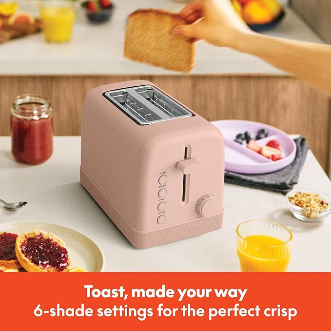 bella 2 Slice Toaster, 6 Setting Shade Control w Reheat, Cancel, Bagel & Defrost Buttons, Removable Crumb Tray, Anti Jam & Auto Shutoff, Auto Centering Guides & Cord Wrap, 900 Watt, Blossom