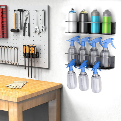 WALMANN Spray Bottle Holder Wall Mount, Metal Spray Can Storage Rack for Garage Workshop, Paint Aerosol Can Organizer, Pack of 2