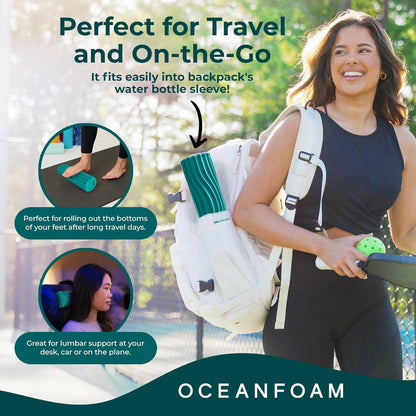 Oceanfoam Ripple Travel Foam Roller (11" x 3.35") Firm Mini Foam Roller for Physical Therapy, Deep Tissue Massage, Back Pain - High Density, Ergonomic Wave Textured - Yoga, Pilates, Exercise (Jade)