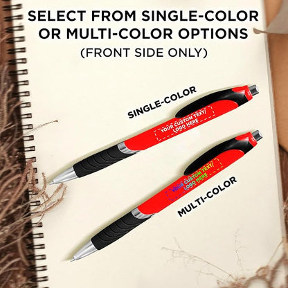 DISCOUNT PROMOS Ballpoint Pens With Rubber Grip - 10 pack - Customizable Text, Logo - Black Ink Ball Point Pen with Soft Touch Plastic - Red