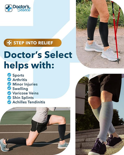 Doctor's Select 2 Pairs Copper Calf Compression Sleeve - Leg Compression Sleeves for Women & Men, Shin Splint Relief