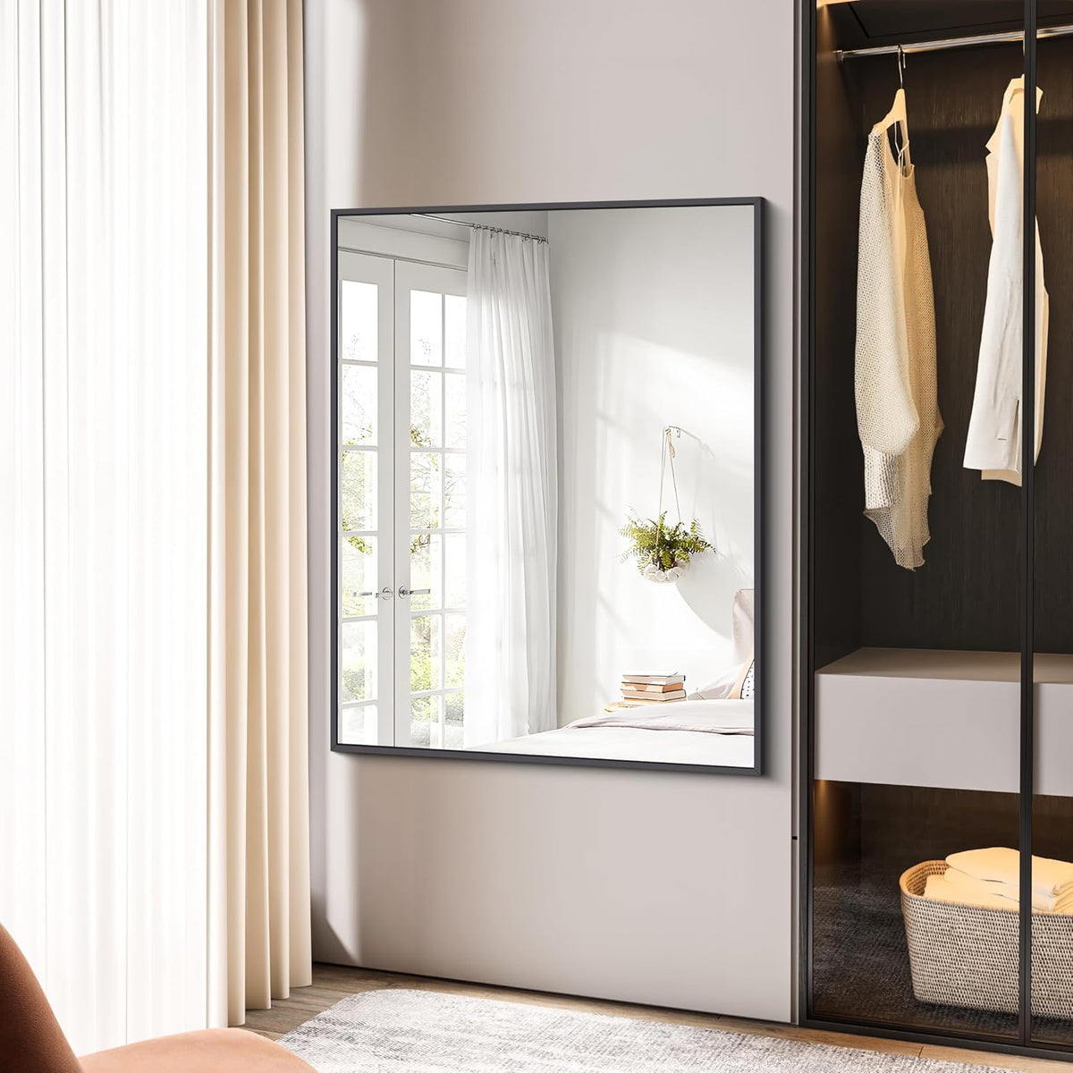 Bathroom Mirror,36x48 inch Large Wall Mirror for Bathroom Wall Mounted Black Rectangle Corner Mirrors,Black Bathroom Mirror for Living Room,Farmhouse,Bedroom Entryway,Horizontal/Vertical
