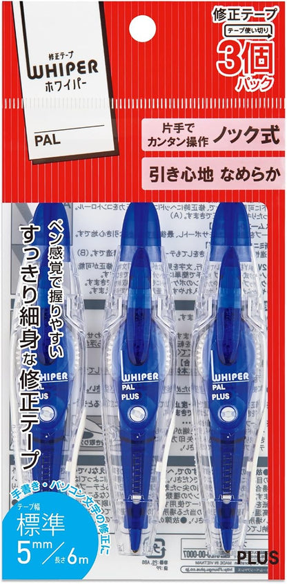 PLUS Plus Correction Tape Whiter Pal Tape Width 5mm Disposable 3 Pack Blue 47-598