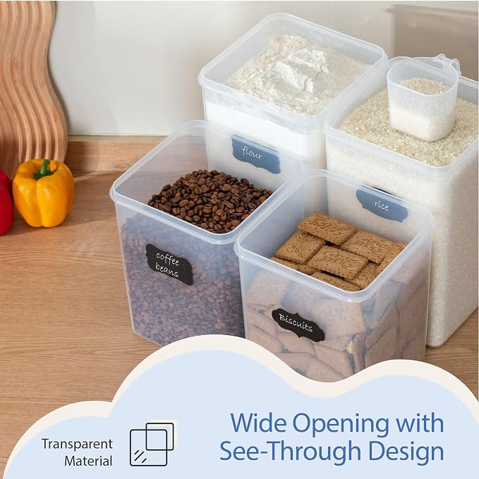 Chef's Path Large Airtight Food Storage Containers with Lids, Pack of 6, 3pcs 6.5L and 3pcs 5.2L, Kitchen and Pantry Canisters for Sugar, Flour, and Baking Supplies - Transparent