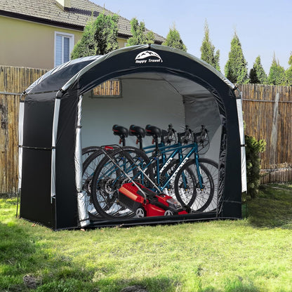Happy Travel Bike Storage Tent Shed, Outdoor Waterproof Bicycle Covers Shelter with Window for 2/4/6/8 Bikes,Oversized Outside Portable Sheds for Lawn Mower,Garden Tools (Black)