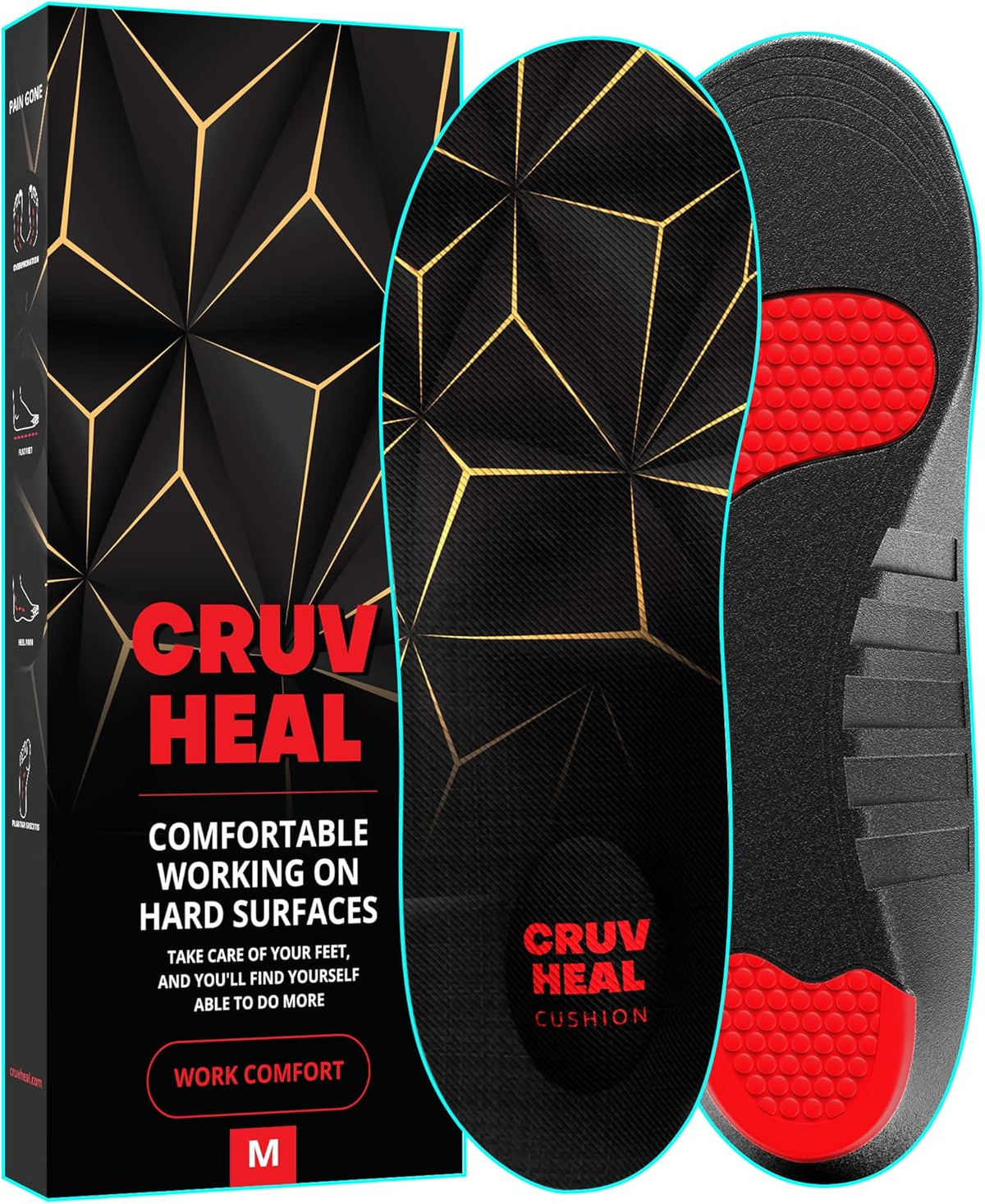 Work Pro Comfort Insoles - Shock Absorption - Low Arch - Cushioning Anti Fatigue Shoe Insert Men Women - Non-Slip - Soft Comfortable Work Boot Insoles - Foot Pain Relief (M, Black)