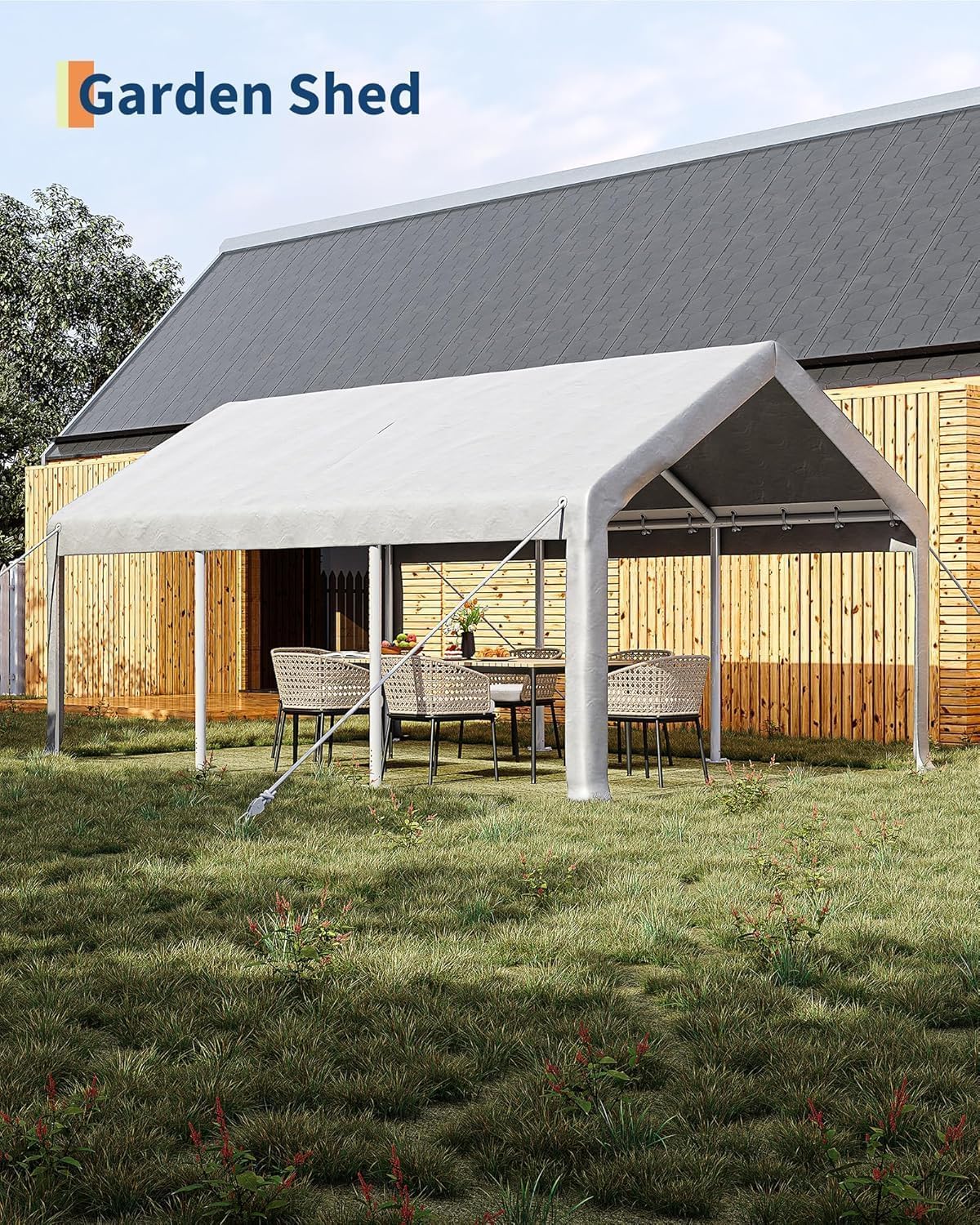 13 x 20FT Heavy Duty Carport with Roll-Up Windows, Portable Garage with Removable Sidewalls & Doors, Portable Car Tent Garage with Roll-Up Windows and All-Season Tarp, for Car, Truck,