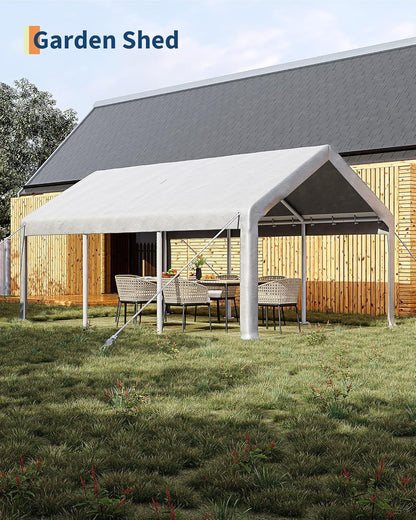 13 x 20FT Heavy Duty Carport with Roll-Up Windows, Portable Garage with Removable Sidewalls & Doors, Portable Car Tent Garage with Roll-Up Windows and All-Season Tarp, for Car, Truck,