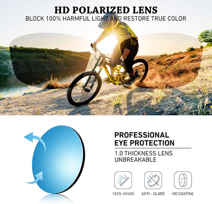 Polarized Sports Sunglasses for Men Women,Fishing Driving Rectangular Goggles UV400 Protection
