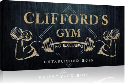 Tailored Canvases Personalized Gym Sign Wall Art Decor - Motivational Canvas for Home Gym, Workout Room, Garage, Fitness Center - Workout Inspirational Posters - Gym Name on Charcoal Background, 60x30in