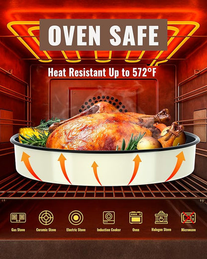 Enamel Round Roasting Pans Set Baking Dish 4-Pack 9/10/12/14 Inch NonStick High Temperature Resistance Cookware for Cake Bread Pizza, Oven Dishwasher Safe Wife Mother Day Gift Bakeware