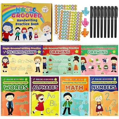 Premium 7 Magic Grooved Writing Practice Kids Books Reusable Hand Writing Practice Book Education Learn Home School Childrens Books Ages 3-8 Preschool