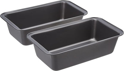 Amazon Basics Rectangular Nonstick Bread Loaf Pan for Baking Meatloaf with Even Heat Distribution, 9.5 x 5 Inch, Gray, Set of 2