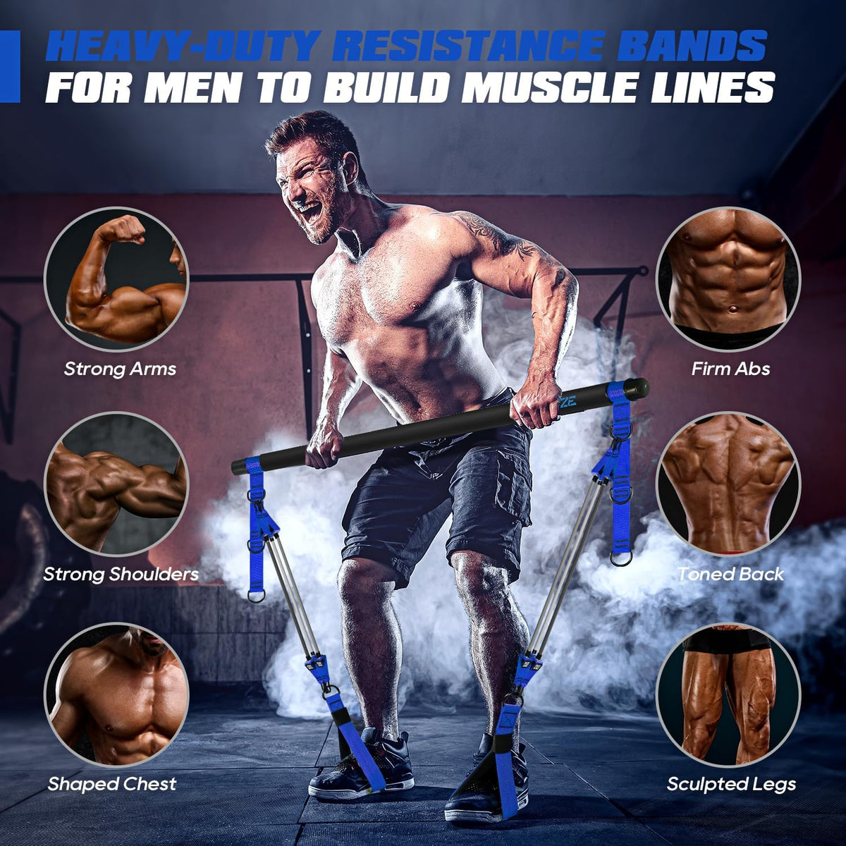 Pilates Bar Kit with Resistance Bands, Heavy Duty Pilates Equipment for Men, Strength Training Bar for Legs, Hip, Back, Arm, Abs, Chest, Shoulders, Portable Home Gym Full Body Workout Equipment