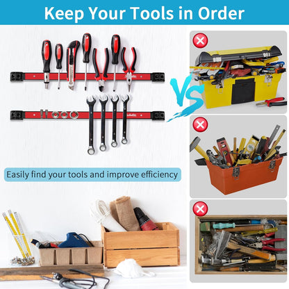 6 Pieces 24" Magnetic Tool Holder Strip, Red Magnet Bar, Metal Tool Organizer Rack for Garage Organization, Easy To Install in Workshop, Mounting Screws Included