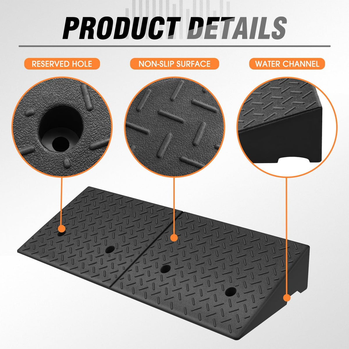 DNA MOTORING 1pcs 5.7" Rise Rubber Curb Ramp Heavy Duty Loading Driveway Ramp Threshold Ramp 38.6 in L x 14.8 in W x 5.7 in H for Loading Dock, Warehouse, Wheelchair, Motorcycles, Cars, TOOLS-00647
