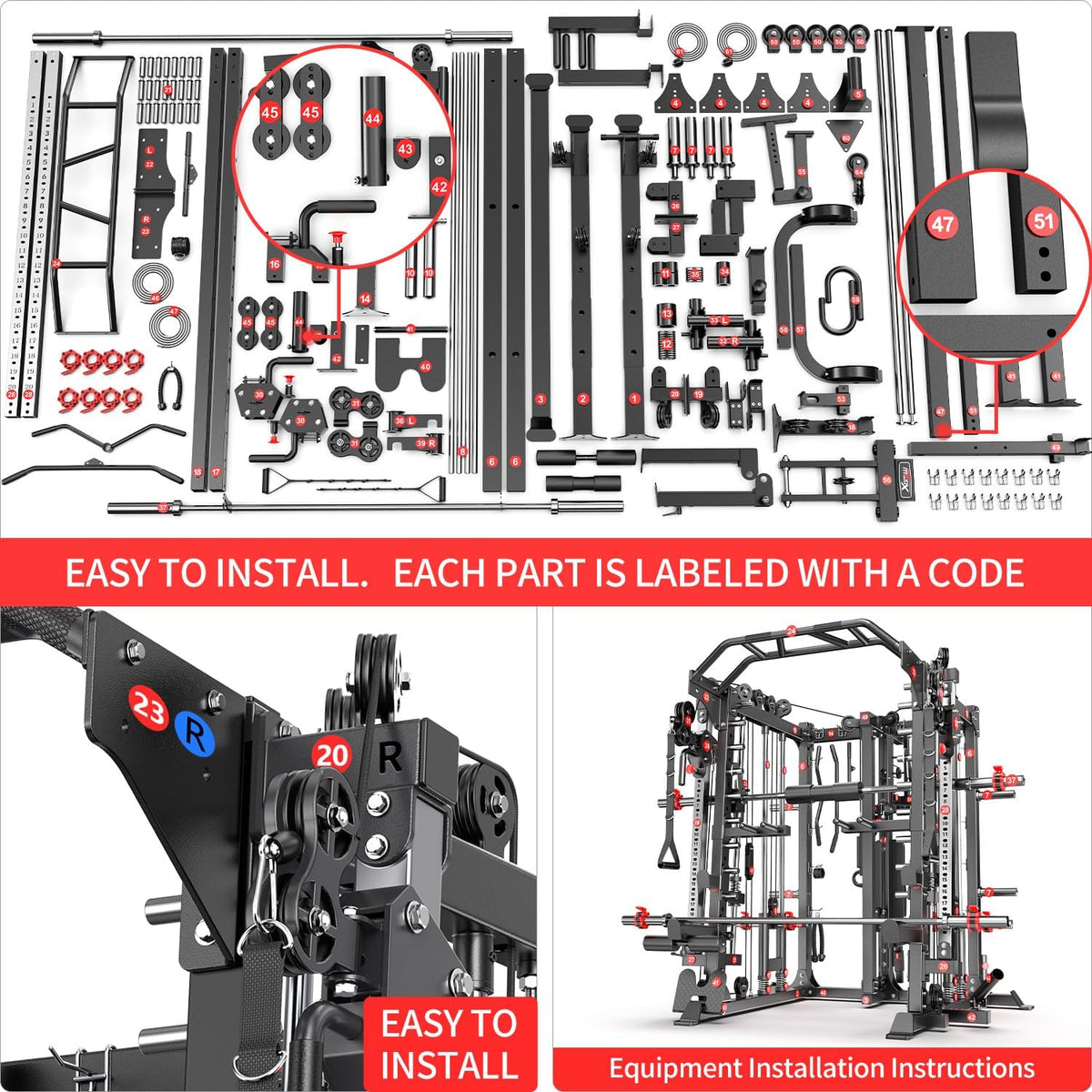 Power Cage,1600lbs Multi-Function Power Rack with Adjustable Cable Crossover System and More Training Attachment, Weight Cage for Home Gym